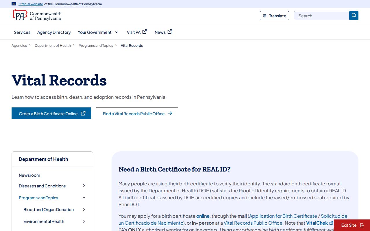 Philadelphia residents directory Pennsylvania Vital Records service