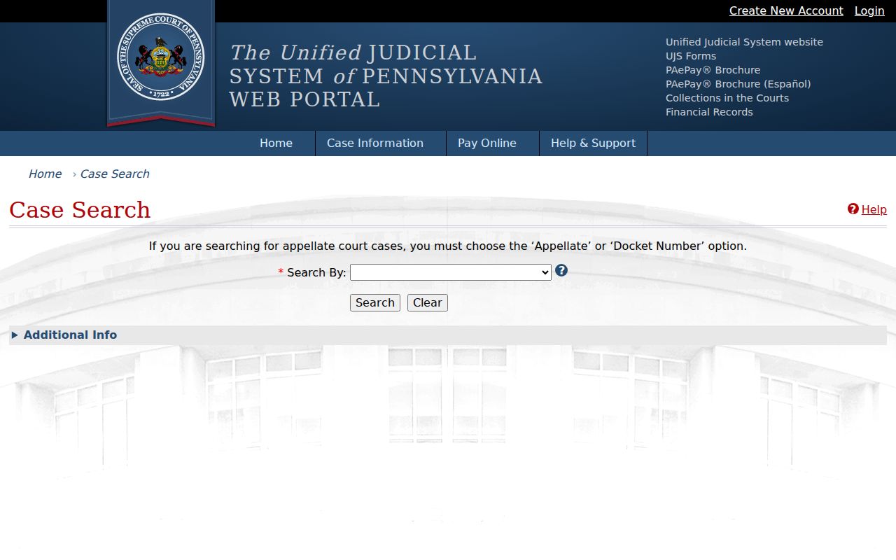 Philadelphia residents directory Pennsylvania UJS public case search fields