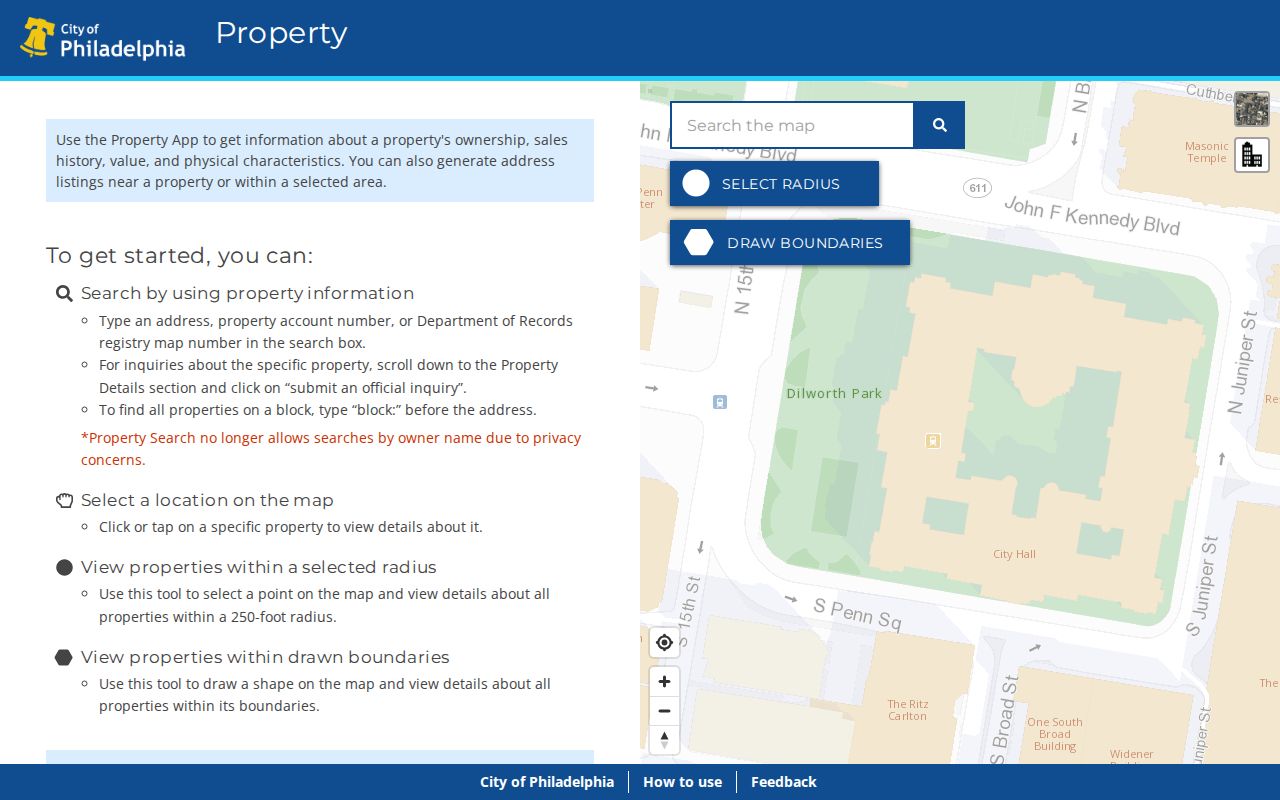 Philadelphia residents directory Property App address-first parcel search