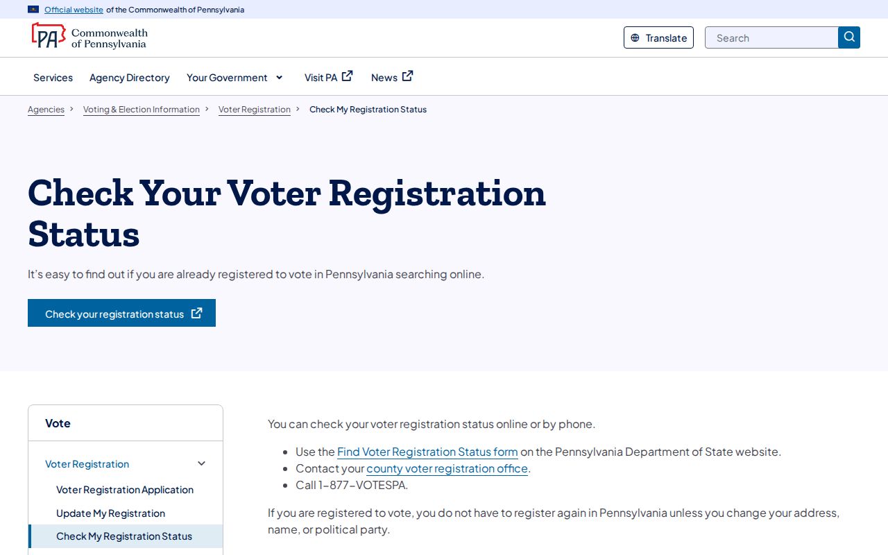 Philadelphia residents directory state voter registration instructions