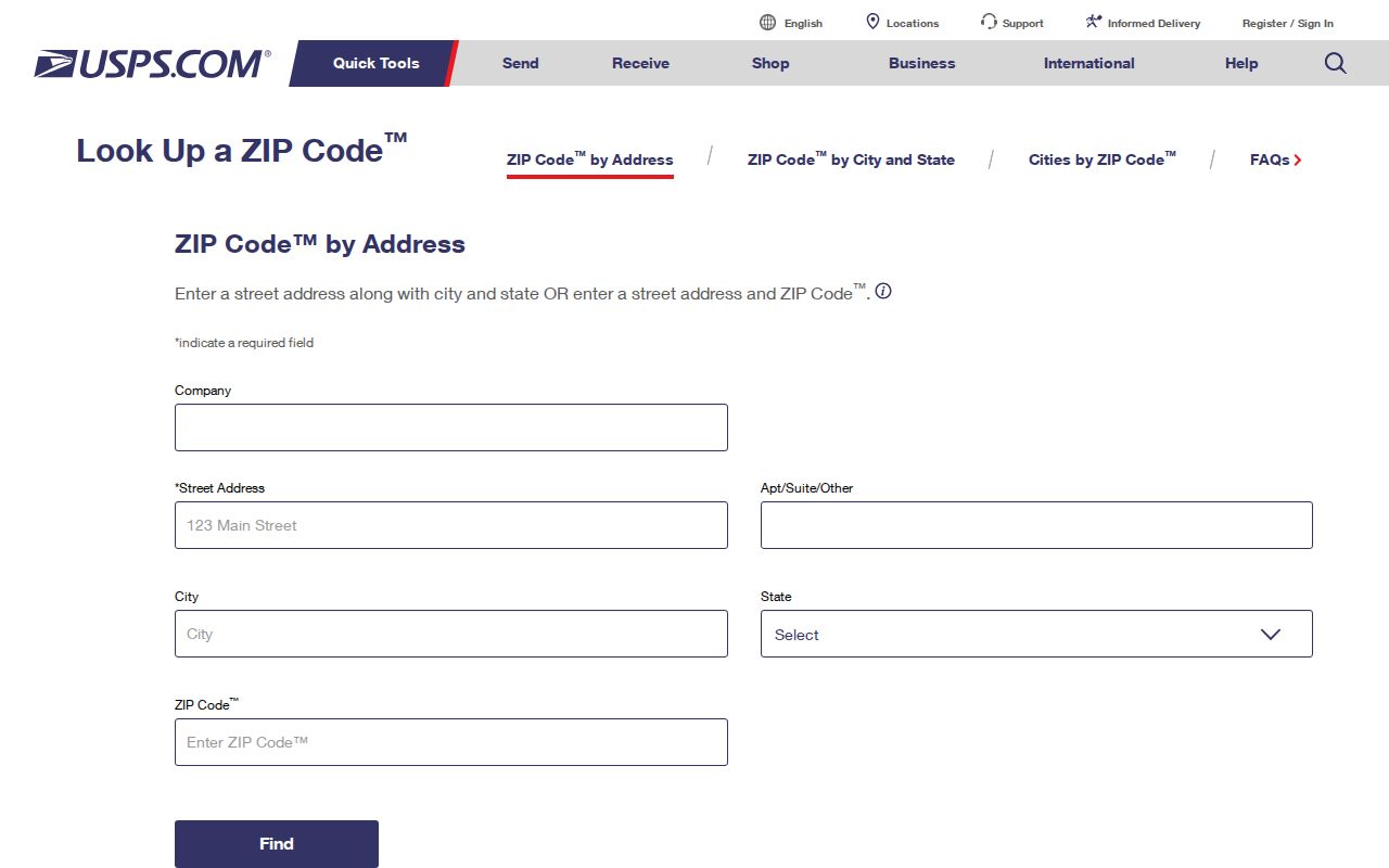 Philadelphia ZIP code directory view of the USPS ZIP Code Lookup