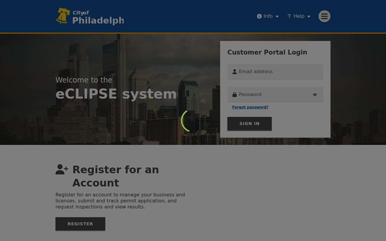 Philadelphia eCLIPSE public license search interface