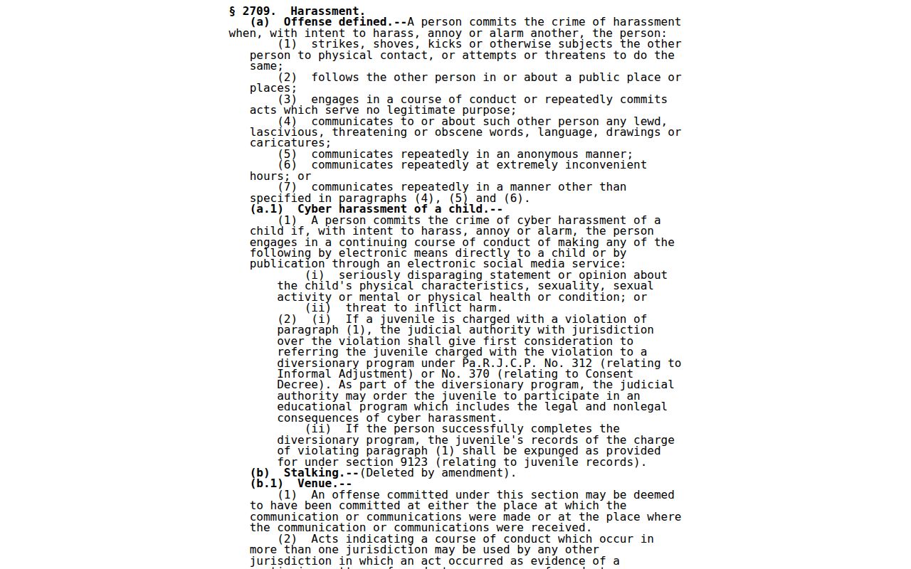 Philadelphia neighbors lawful-use limit from Pennsylvania harassment statute